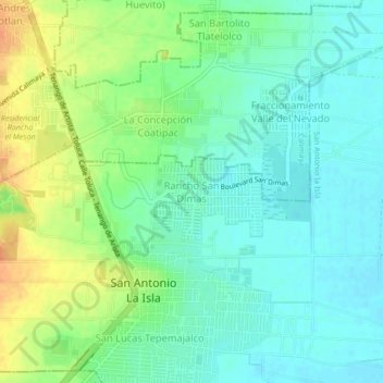Mapa topográfico Rancho San Dimas, altitude, relevo