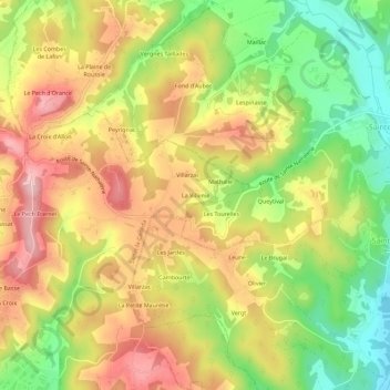 Mapa topográfico La Villenie, altitude, relevo