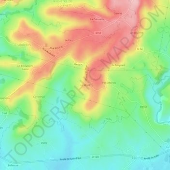 Mapa topográfico Le Mont, altitude, relevo