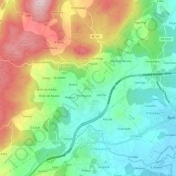 Mapa topográfico Brión, altitude, relevo