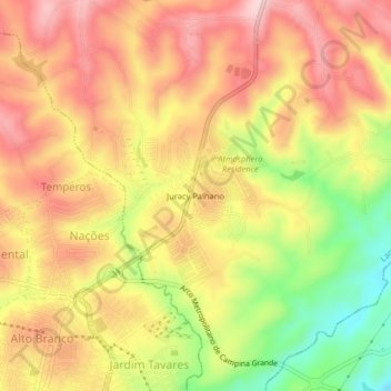 Mapa topográfico Juracy Palhano, altitude, relevo