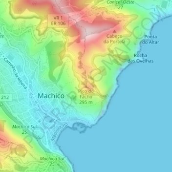 Mapa topográfico Pico do Facho, altitude, relevo