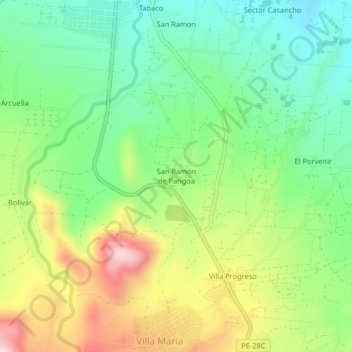 Mapa topográfico San Ramon de Pangoa, altitude, relevo