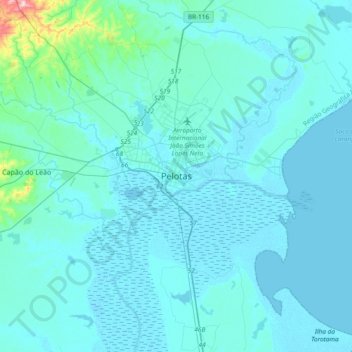 Mapa topográfico Pelotas, altitude, relevo