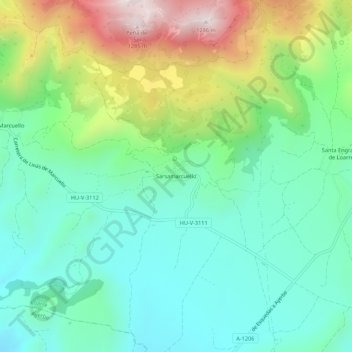 Mapa topográfico Sarsamarcuello, altitude, relevo