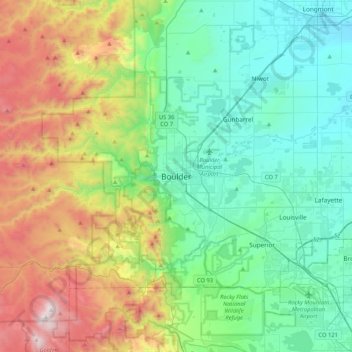 Mapa topográfico Boulder, altitude, relevo