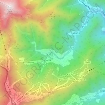 Mapa topográfico Pal, altitude, relevo