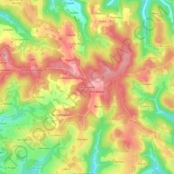 Mapa topográfico Les Brandes, altitude, relevo