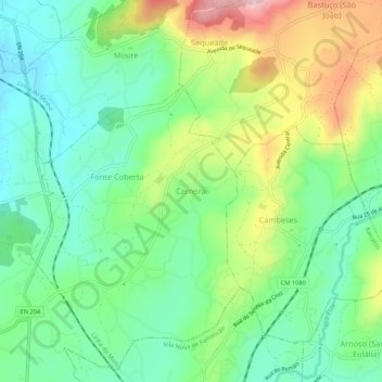 Mapa topográfico Carreira, altitude, relevo