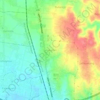 Mapa topográfico Selokaton, altitude, relevo