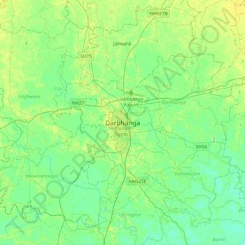 Mapa topográfico Darbhanga, altitude, relevo
