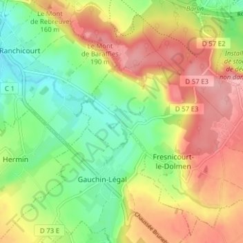 Mapa topográfico Olhain, altitude, relevo