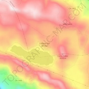 Mapa topográfico Laguna San Nicolas, altitude, relevo
