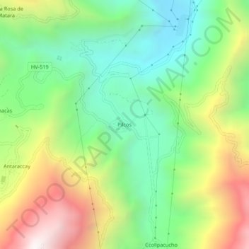 Mapa topográfico Pilcos, altitude, relevo