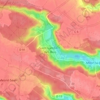 Mapa topográfico Saint-Lambert-des-Bois, altitude, relevo