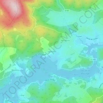 Mapa topográfico Les Vidals, altitude, relevo