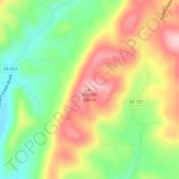Mapa topográfico Big Hill, altitude, relevo