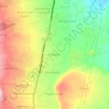 Mapa topográfico Manislor, altitude, relevo