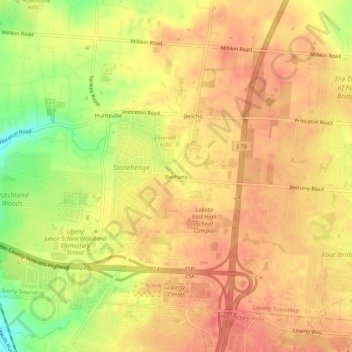 Mapa topográfico Bethany, altitude, relevo