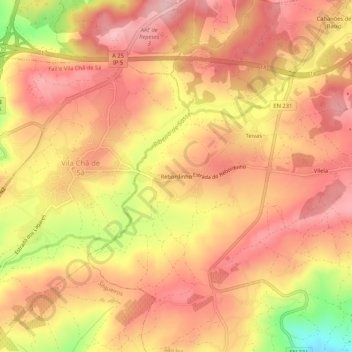 Mapa topográfico Rebordinho, altitude, relevo