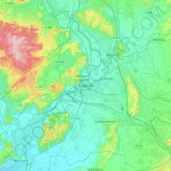 Mapa topográfico Avignon, altitude, relevo