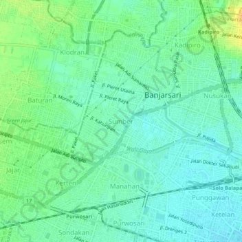 Mapa topográfico Sumber, altitude, relevo