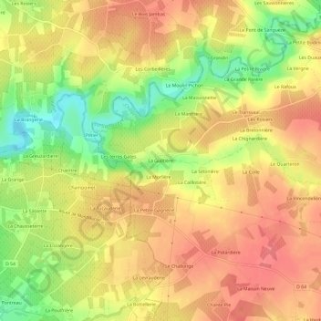 Mapa topográfico La Guiltière, altitude, relevo