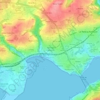 Mapa topográfico Coatanguy, altitude, relevo