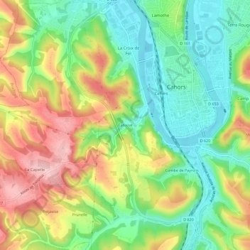 Mapa topográfico Cabazat, altitude, relevo