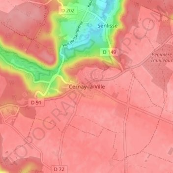 Mapa topográfico Cernay-la-Ville, altitude, relevo