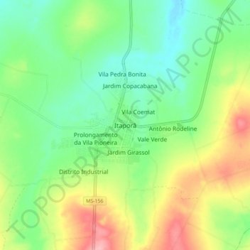 Mapa topográfico Itaporã, altitude, relevo