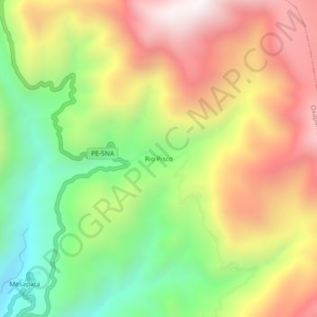 Mapa topográfico Rio Pisco, altitude, relevo