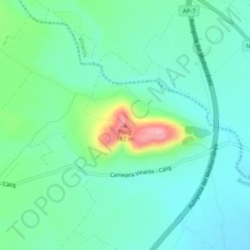 Mapa topográfico Puig, altitude, relevo