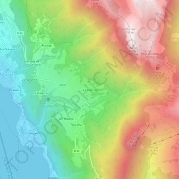 Mapa topográfico La Sauffaz, altitude, relevo