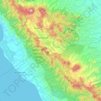 Mapa topográfico Gunung Raya, altitude, relevo