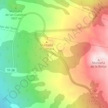 Mapa topográfico Mirador de Samara, altitude, relevo