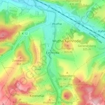 Mapa topográfico Farnroda, altitude, relevo