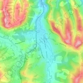 Mapa topográfico Gan, altitude, relevo