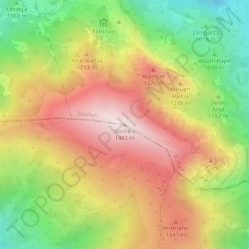 Mapa topográfico Gorbea, altitude, relevo