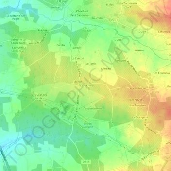 Mapa topográfico La Nauve, altitude, relevo