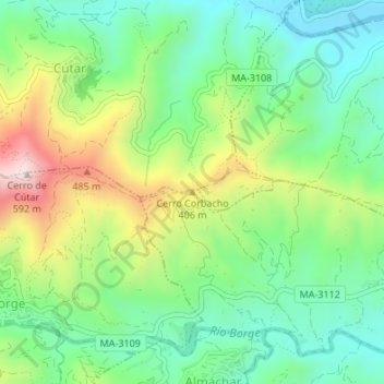 Mapa topográfico Cerro Corbacho, altitude, relevo