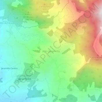 Mapa topográfico Alto Jaramillo, altitude, relevo