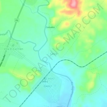 Mapa topográfico Caiza, altitude, relevo