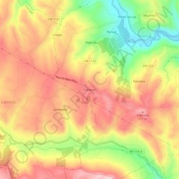 Mapa topográfico Cabeços, altitude, relevo