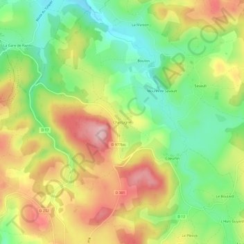 Mapa topográfico Chassagne, altitude, relevo