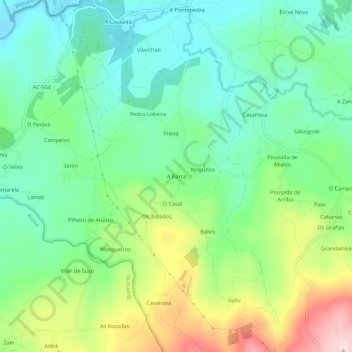 Mapa topográfico A Barra, altitude, relevo