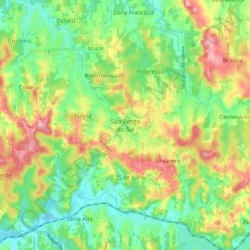 Mapa topográfico São Bento do Sul, altitude, relevo
