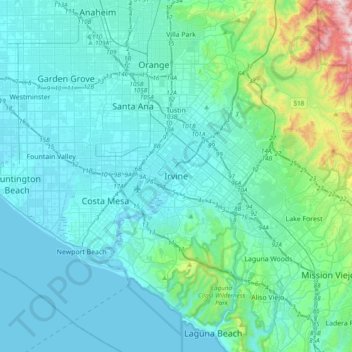 Mapa topográfico Irvine, altitude, relevo