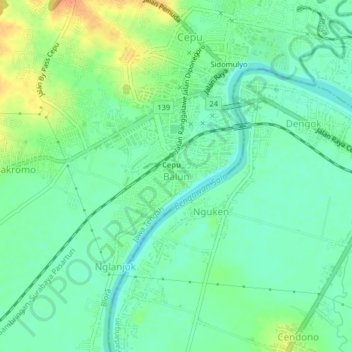 Mapa topográfico Balun, altitude, relevo