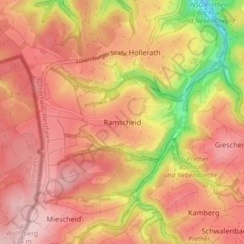 Mapa topográfico Ramscheid, altitude, relevo